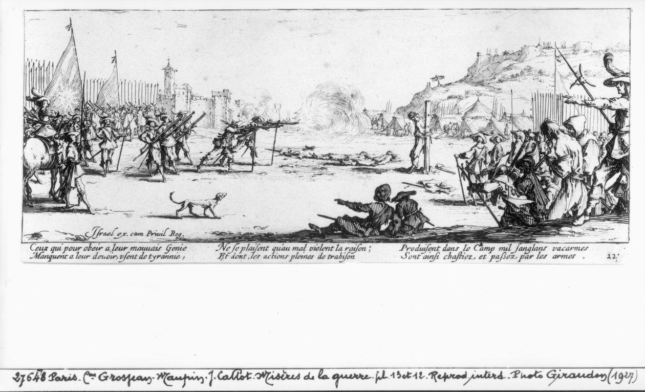 Brygada ogniowa, tablica 12 z „Nieszczęść i nieszczęścia wojny”, rytowana przez Israela Henrieta (ok. 1590-1661) 1633 autorstwa Jacques Callot