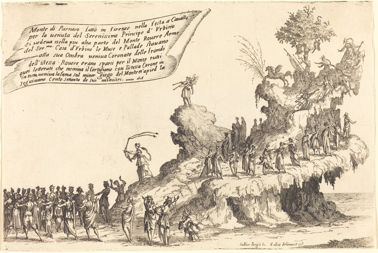 Unosząca się na górze Parnas, 1616. autorstwa Jacques Callot