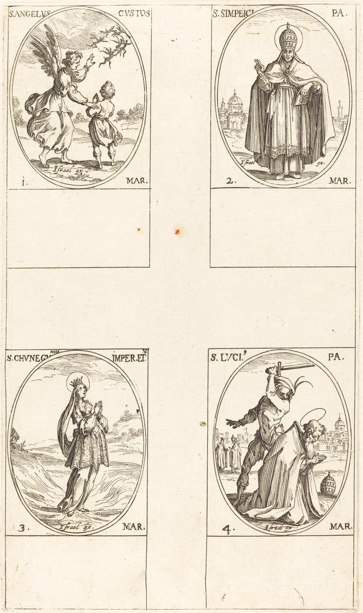 Anioł Stróż, św. Simplici, św. Kunegunda, św. autorstwa Jacques Callot