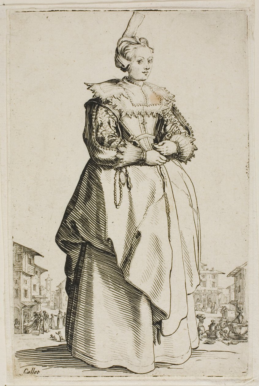 Dama z małą podniesioną czapką, płytka pierwsza od La Noblesse autorstwa Jacques Callot