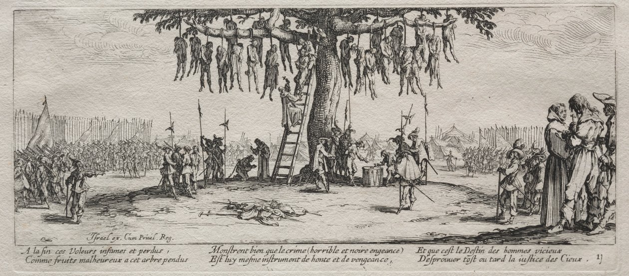 Wielka nieszczęścia wojny: powieszenie, 1633. autorstwa Jacques Callot