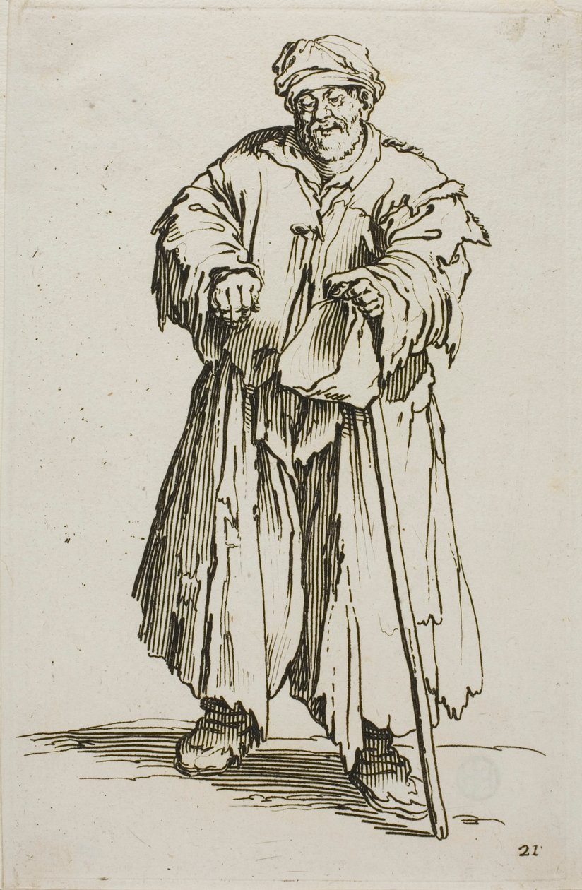 Otyły żebrak z spuszczonymi oczami, płyta 21 z The Beggars autorstwa Jacques Callot