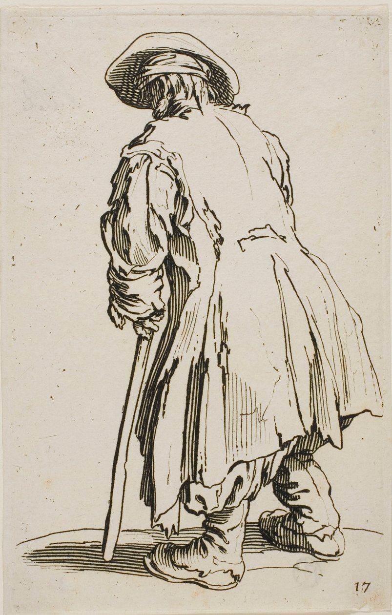 Stary żebrak oparty o kulę, płyta siedemnasta z The Beggars autorstwa Jacques Callot