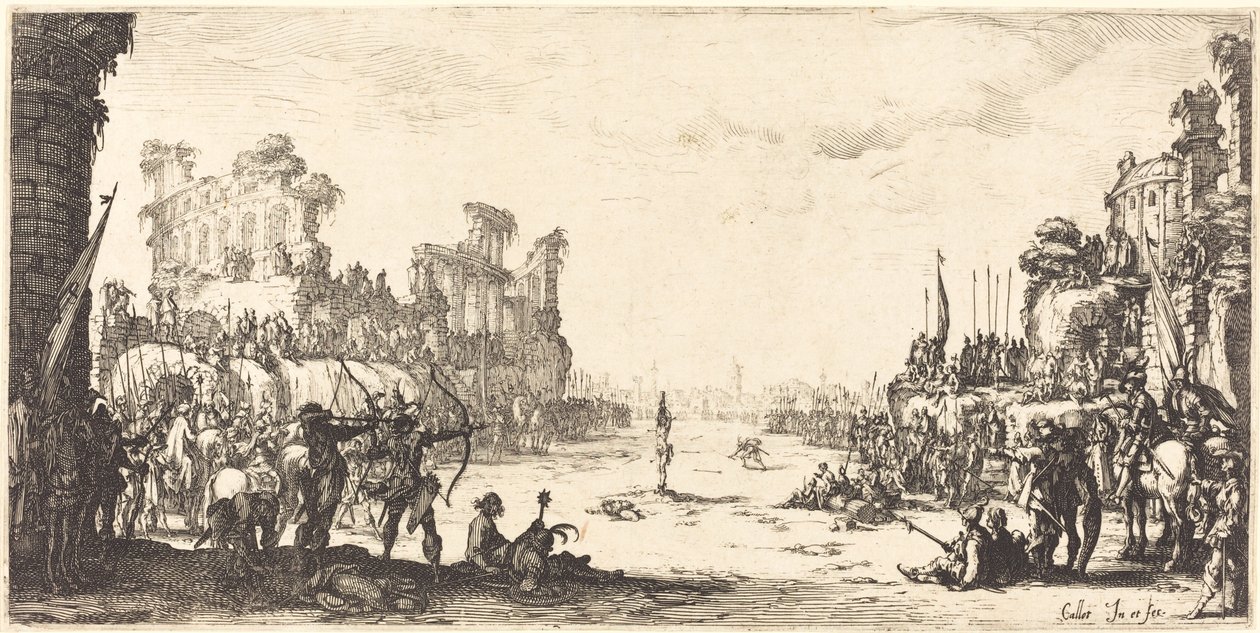 Próba przez strzały Św. 16321633. autorstwa Jacques Callot