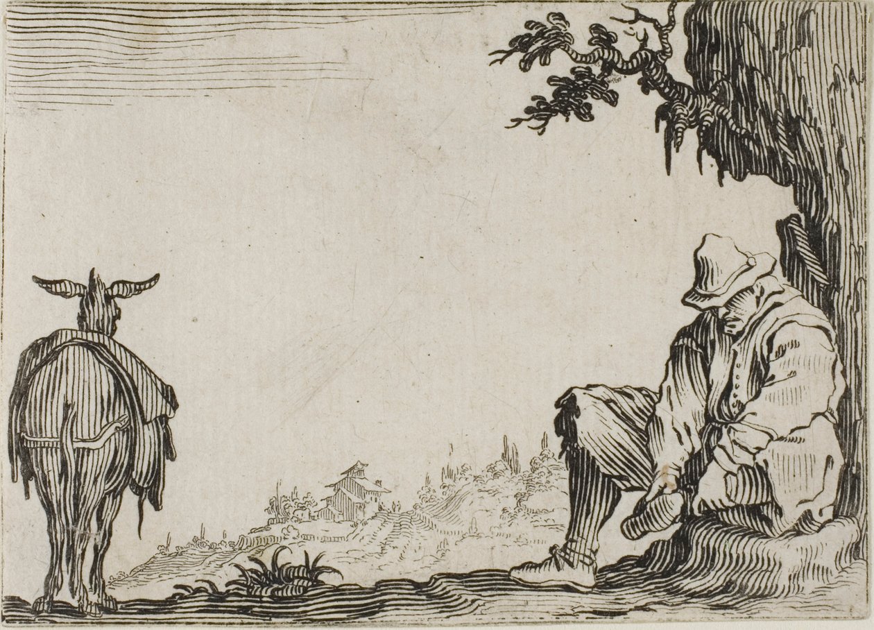 Chłop zdejmujący buty, z Kaprysów autorstwa Jacques Callot