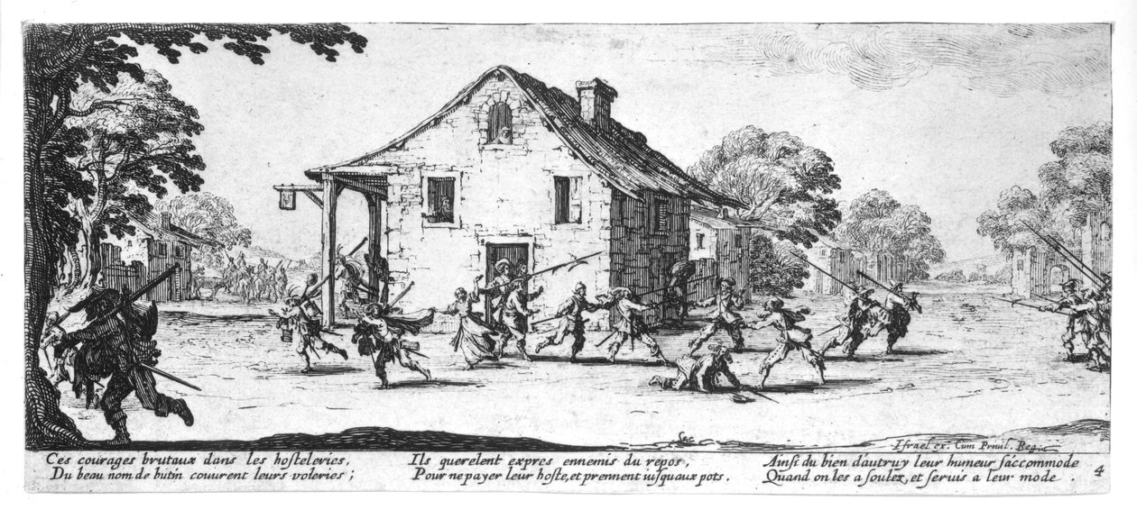Plądrowanie karczmy, tablica 4 z „Nieszczęść i nieszczęścia wojny”, ryty: Israel Henriet (ok. 1590-1661) 1633 autorstwa Jacques Callot