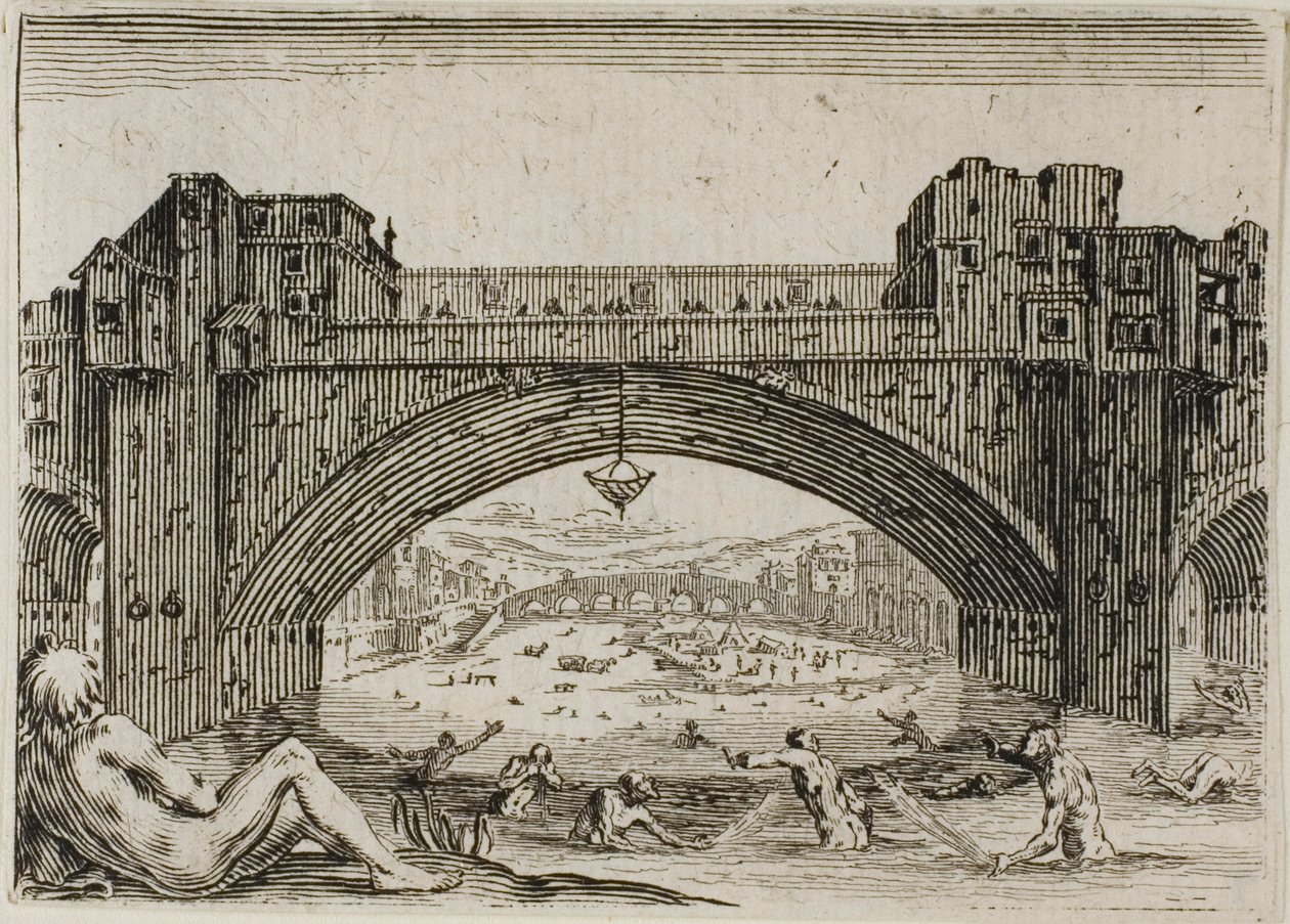 Pont Vecchio we Florencji, z The Caprices autorstwa Jacques Callot