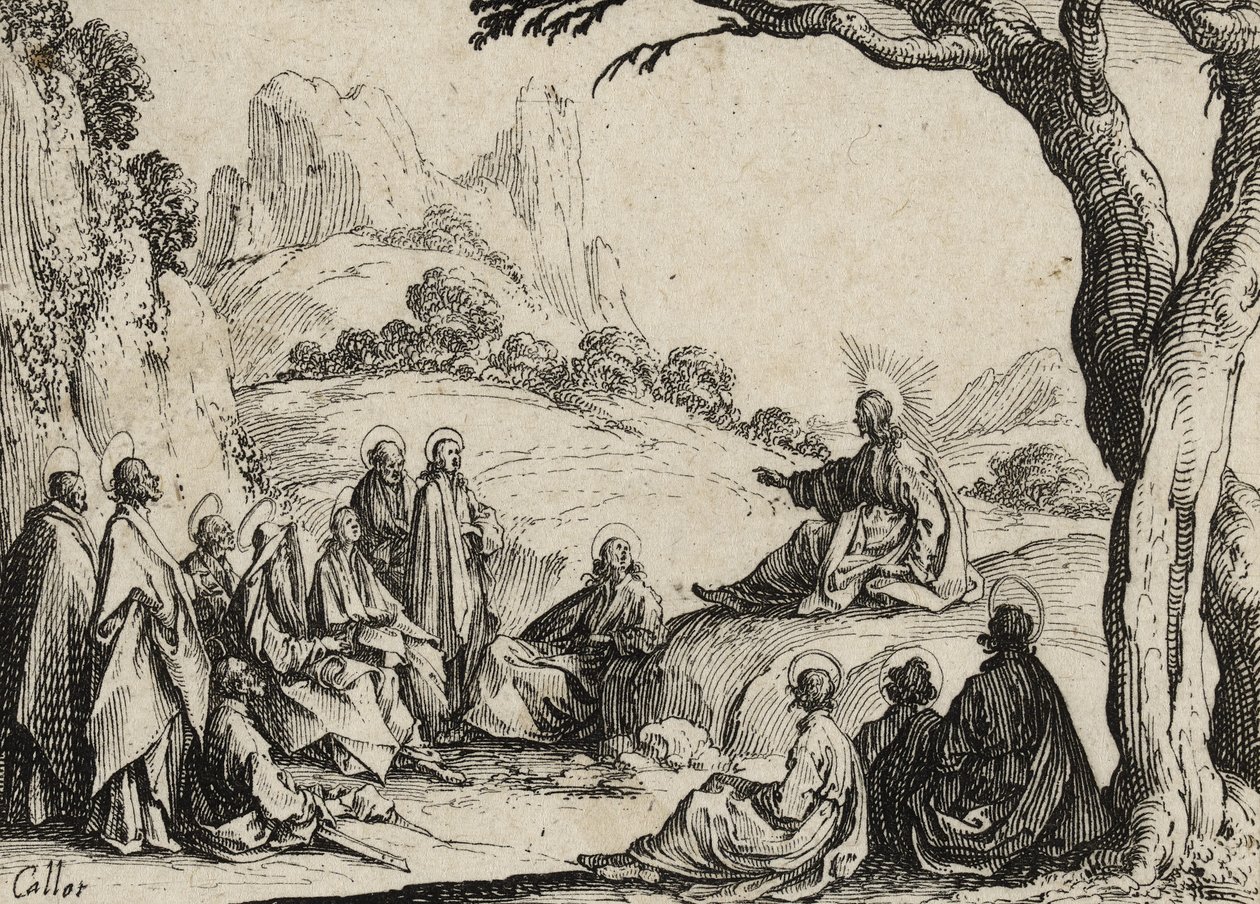 Kazanie na Górze, 1635 autorstwa Jacques Callot