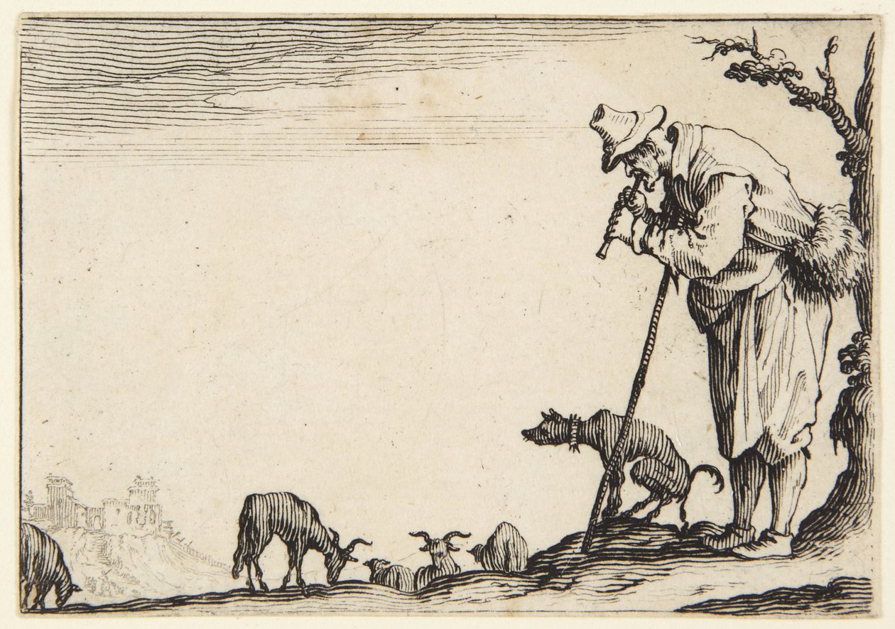 Pasterz grający na flecie autorstwa Jacques Callot