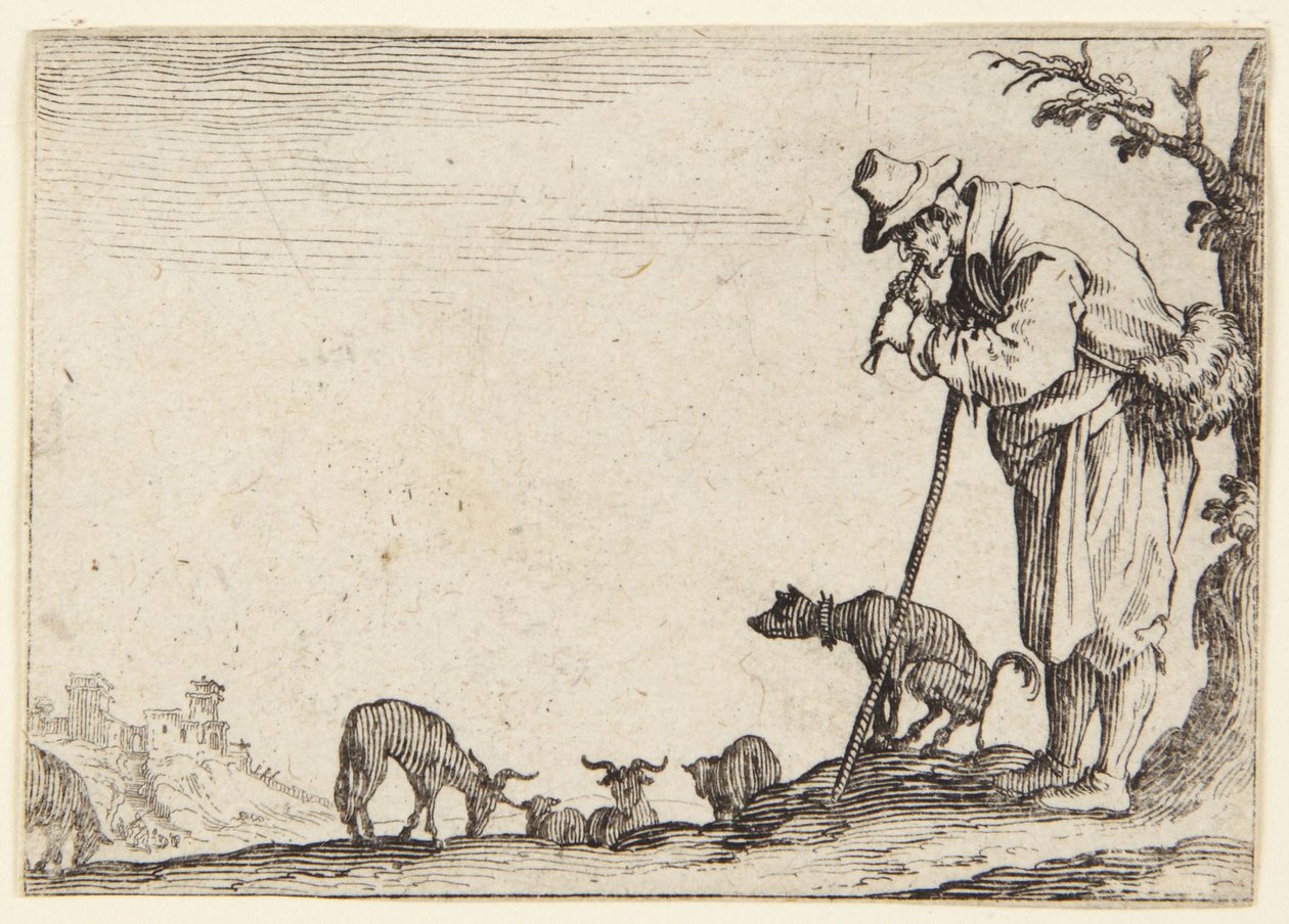 Pasterz grający na flecie autorstwa Jacques Callot