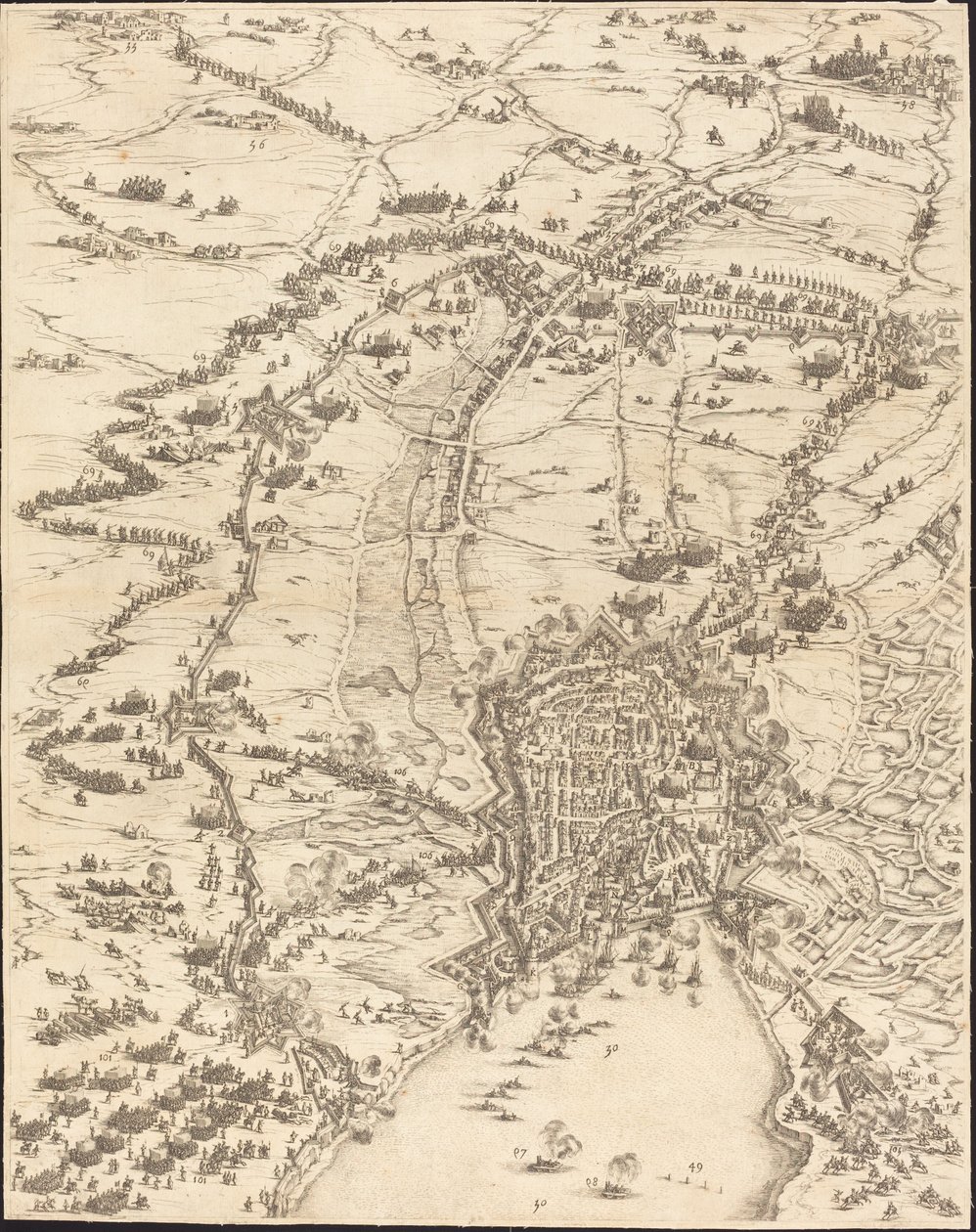 Oblężenie La Rochelle [tablica 6 z 16, zestaw zawiera 1952.8.97-112], 16281631. autorstwa Jacques Callot