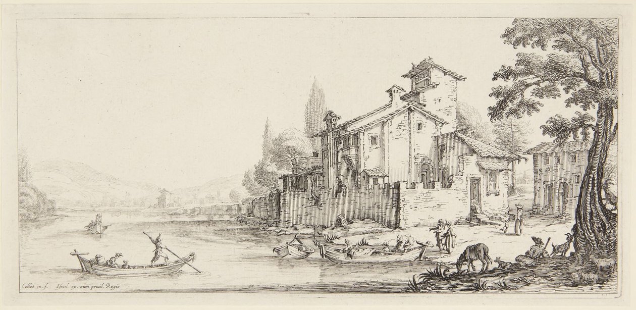 „Spacer nad wodą”, z cyklu „Paysages Gravées pour Jean de Médicis, Paysages Dessinés à Florence” („Pejzaże dla Giovanniego de Medici” lub „Pejzaże naszkicowane we Florencji”) autorstwa Jacques Callot