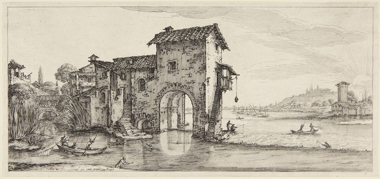 Młyn wodny, z serii Paysages Gravées pour Jean de Médicis, Paysages Dessinés à Florence autorstwa Jacques Callot