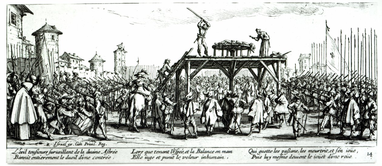 Koło, tablica 14 z „Nieszczęścia i nieszczęścia wojny”, rytowana przez Israela Henrieta (ok. 1590-1661) 1633 autorstwa Jacques Callot