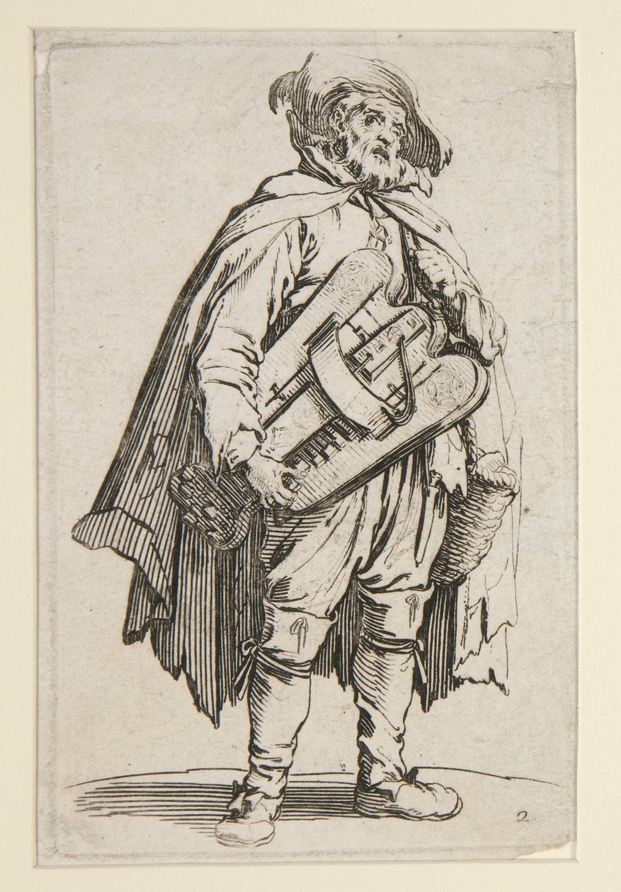 Gracz liry korbowej z The Beggars (Le Joueur de Vielle) autorstwa Jacques Callot