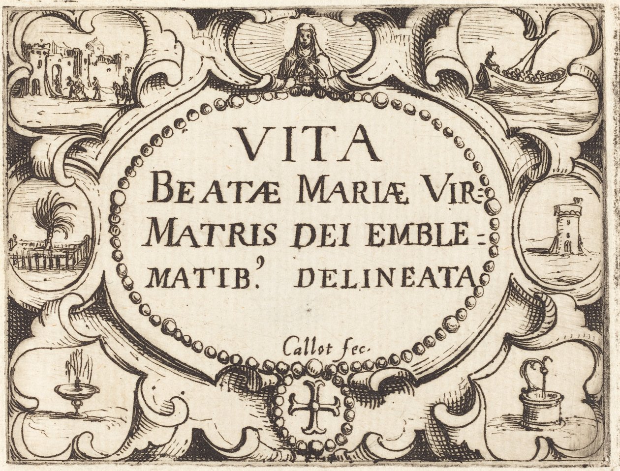 Strona tytułowa „Życia Dziewicy w emblematach” autorstwa Jacques Callot
