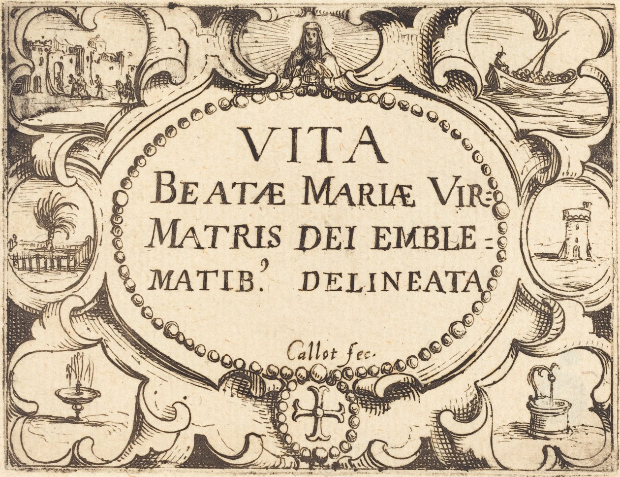 Strona tytułowa „Życia Dziewicy w emblematach” autorstwa Jacques Callot