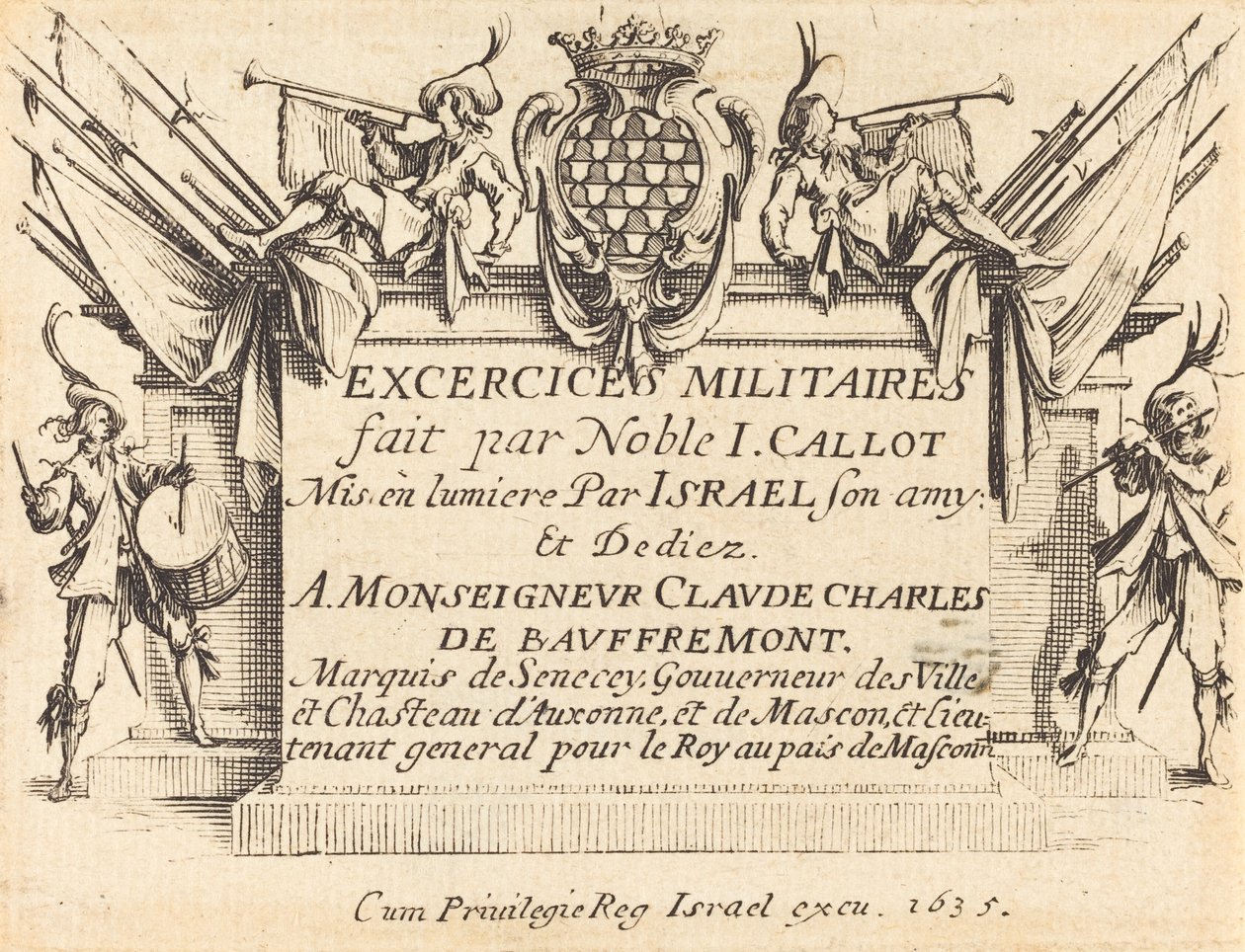 Strona tytułowa „Ćwiczeń wojskowych” autorstwa Jacques Callot