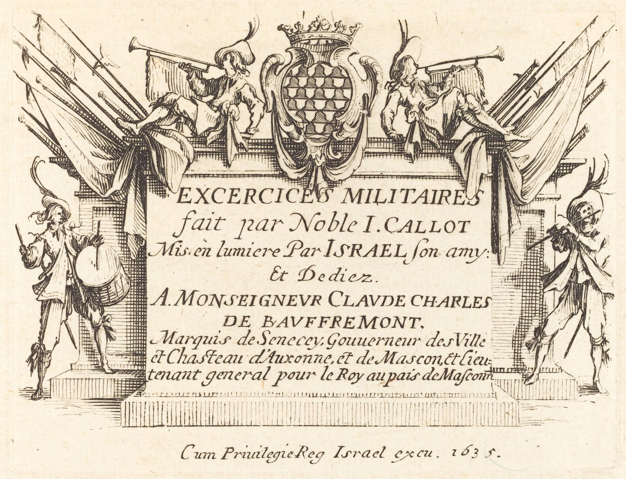 Strona tytułowa „Ćwiczeń wojskowych” autorstwa Jacques Callot