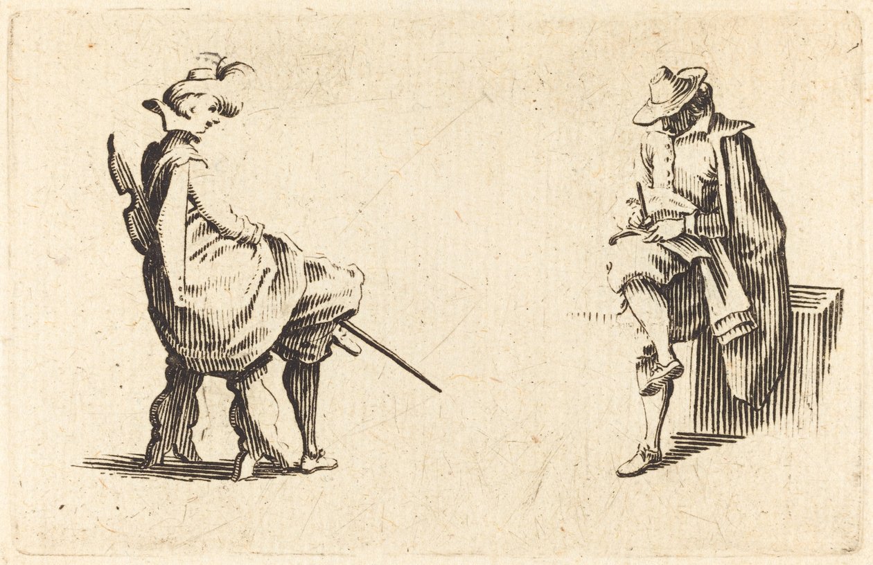 Dwie siedzące postacie, c. 1622. autorstwa Jacques Callot