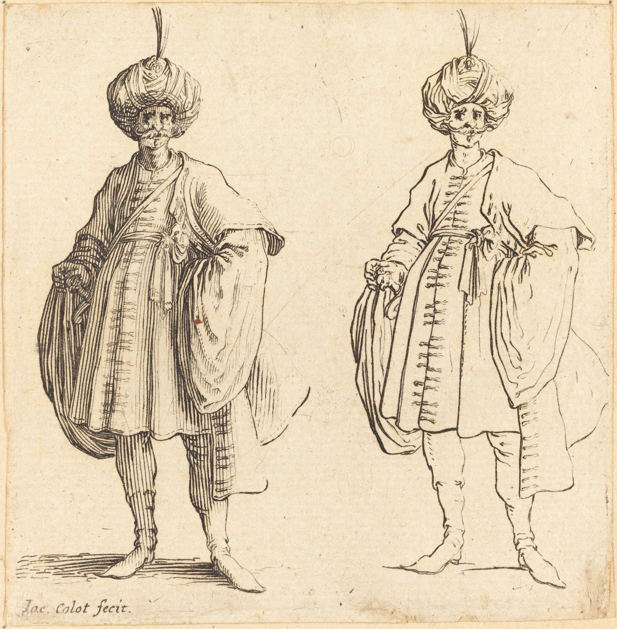 Dwóch Turków ubranych w turbany z pióropuszem. autorstwa Jacques Callot