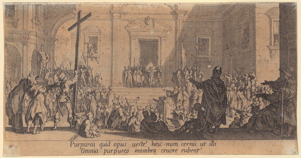 Sąd nad Chrystusem, arkusz 3 z cyklu „Wielka Pasja” autorstwa Jacques Callot