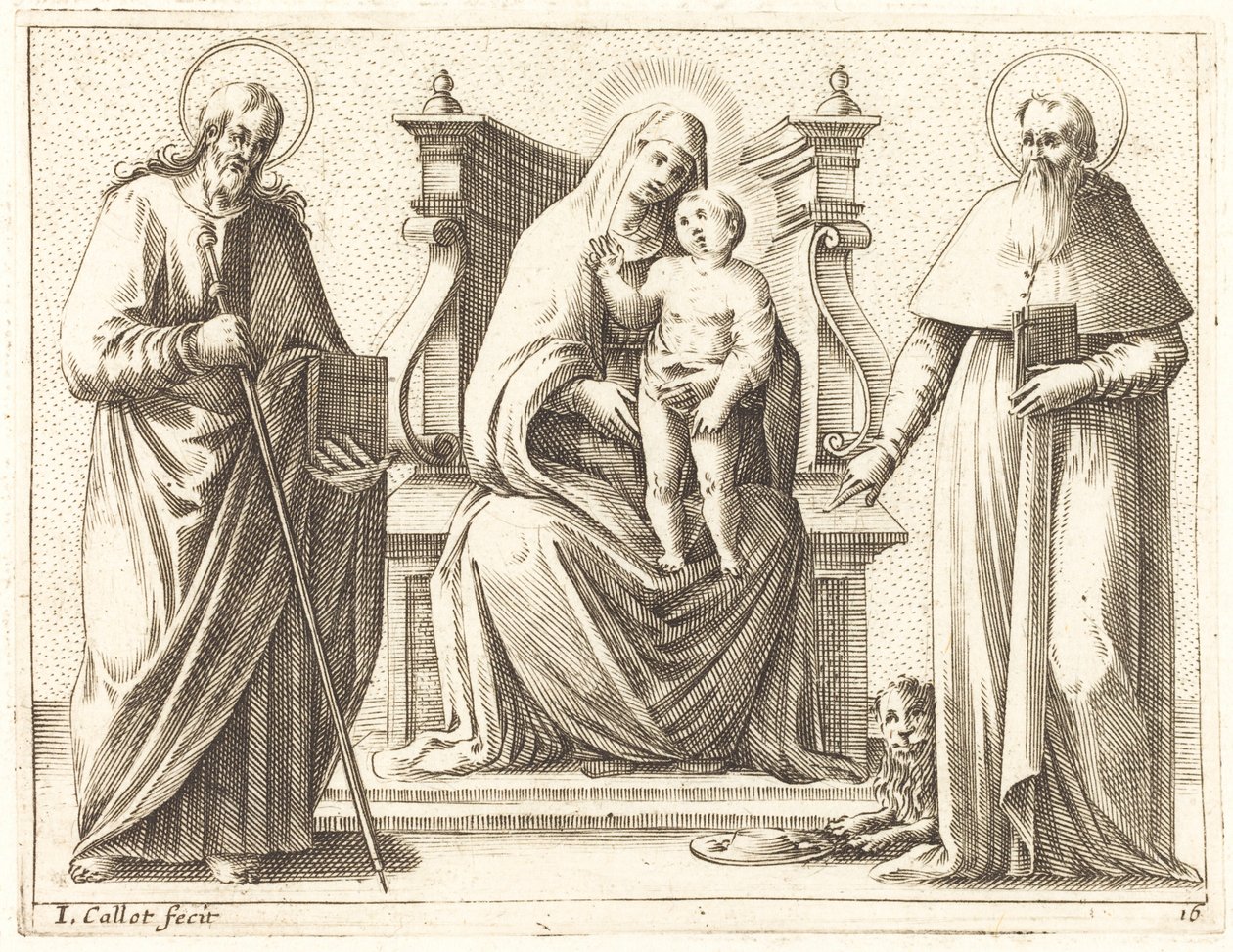 Dziewica z Dzieciątkiem ze Świętymi Jakubem i Hieronimem, 16081611. autorstwa Jacques Callot