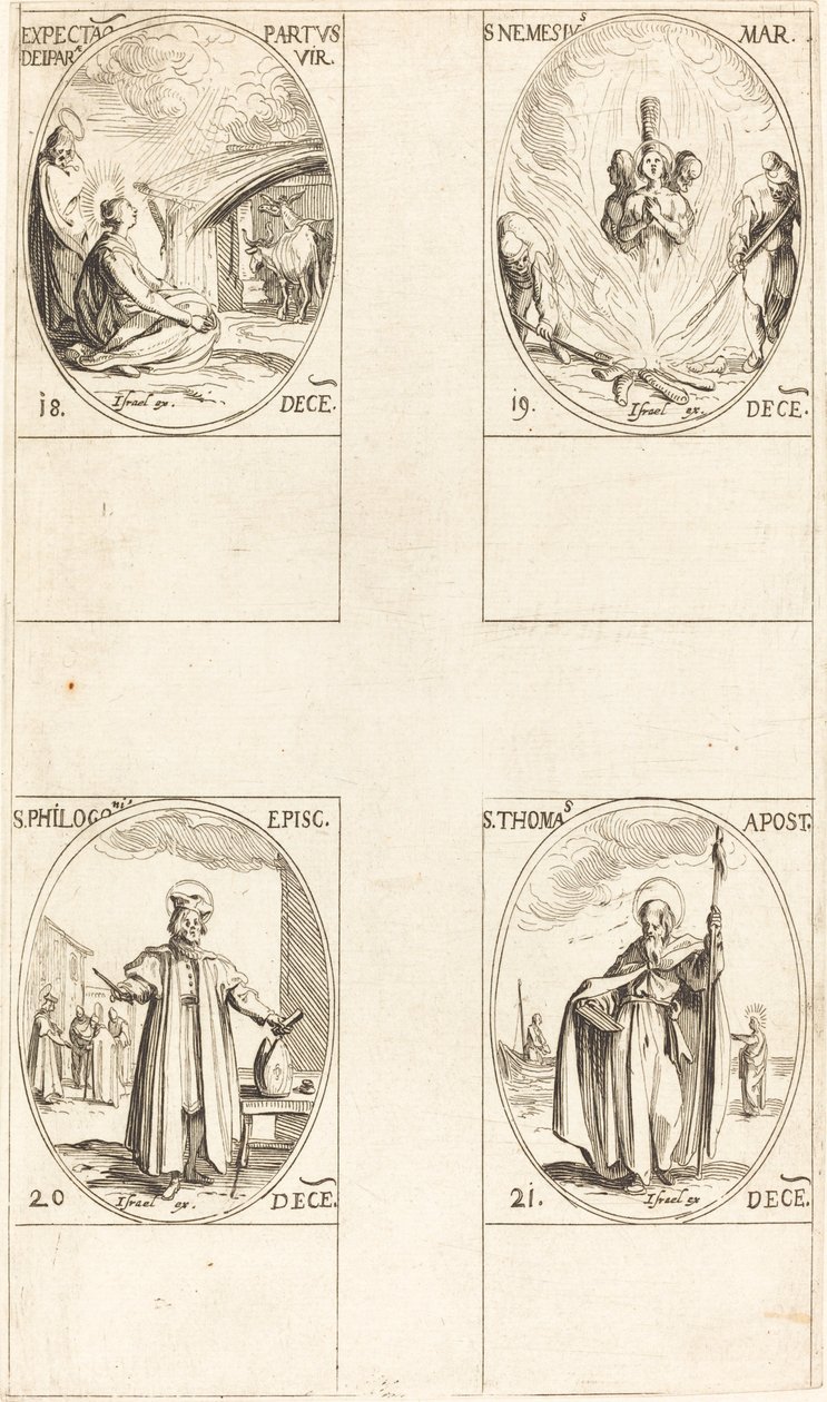 Czekam, aż Dziewica urodzi; Św. Nemeziusz; św. Filogoniusz; Św. Tomasz autorstwa Jacques Callot