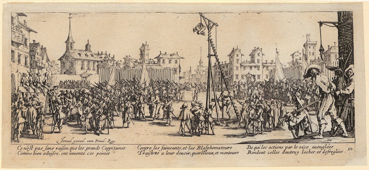 Wippgalgen, arkusz 10 z serii „Szarości wojny” autorstwa Jacques Callot