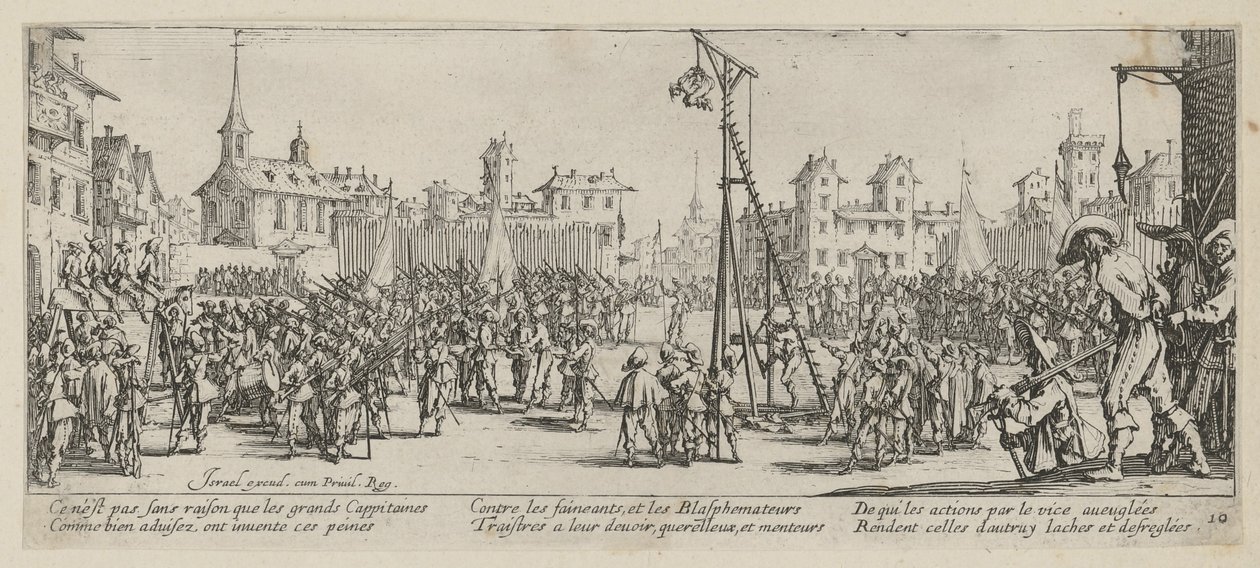Wippgalgen, arkusz 10 z serii „Okropności wojny” autorstwa Jacques Callot