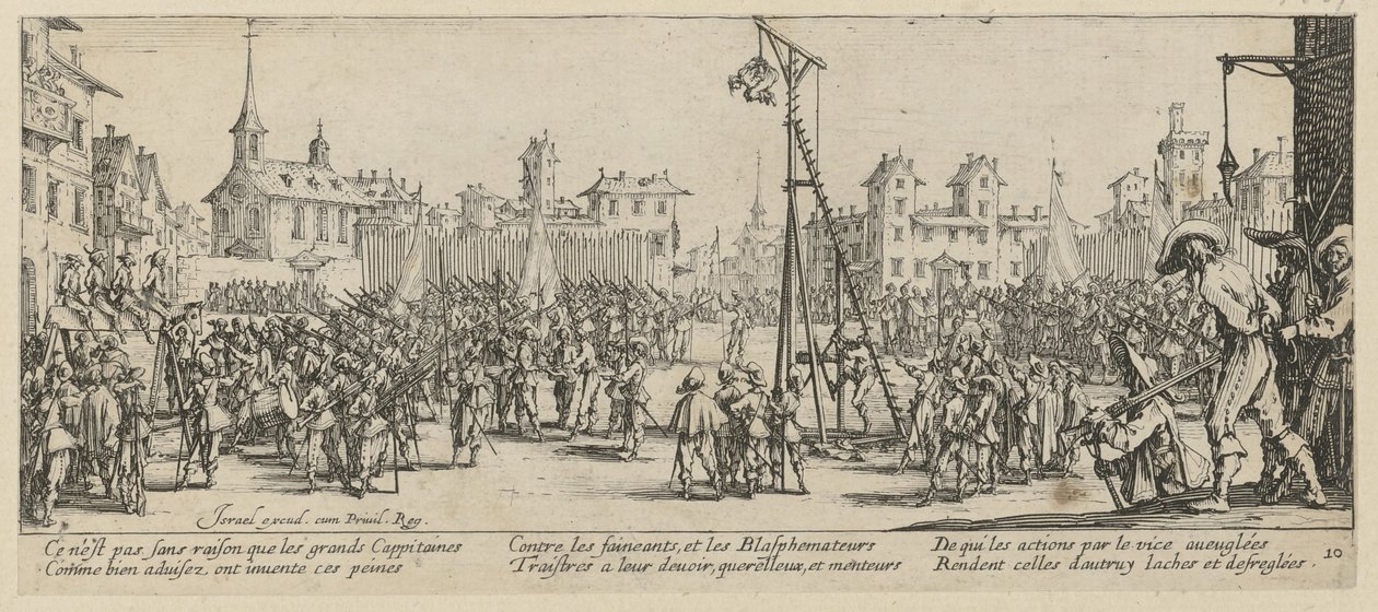 Wippgalgen, arkusz 10 z serii „Okropności wojny” autorstwa Jacques Callot