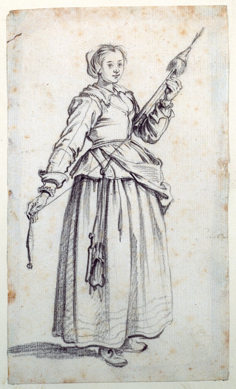 Kobieta z wrzecionem (czarna kreda na papierze) autorstwa Jacques Callot