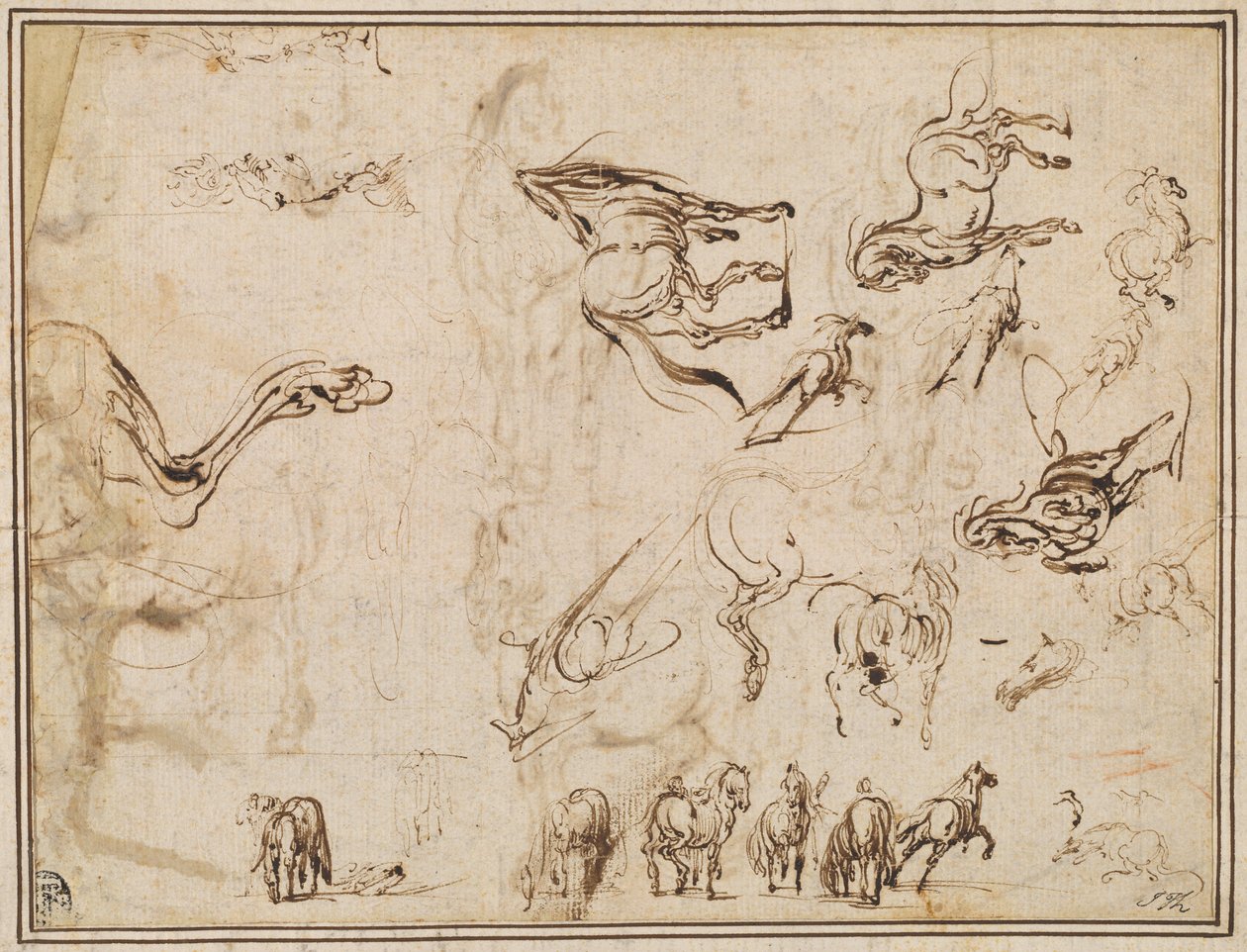 Badania koni [verso] autorstwa Jacques Callot after Antonio Tempesta
