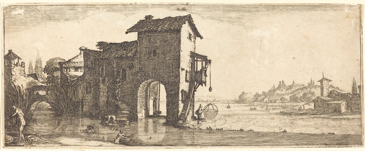 Młyn wodny autorstwa Jacques Callot or Follower of Jacques Callot