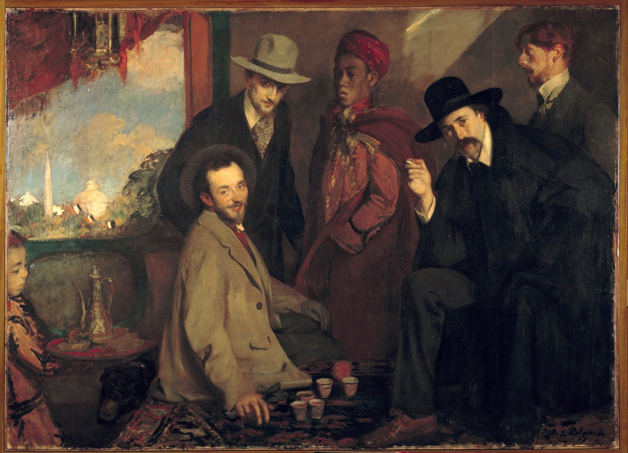 Andre Gide i jego przyjaciele w kawiarni Maure z Wystawy Światowej 1900 (Eugene Rouart; Charles Chanvin; Athman Ben Salah; Henri Gheon) Obraz Jacques Emile (Jacques-Emile) Blanche (1861-1942) 1900 nd. 1,56x2,2 m Rouen, Musee des Beaux Arts autorstwa Jacques Emile Blanche