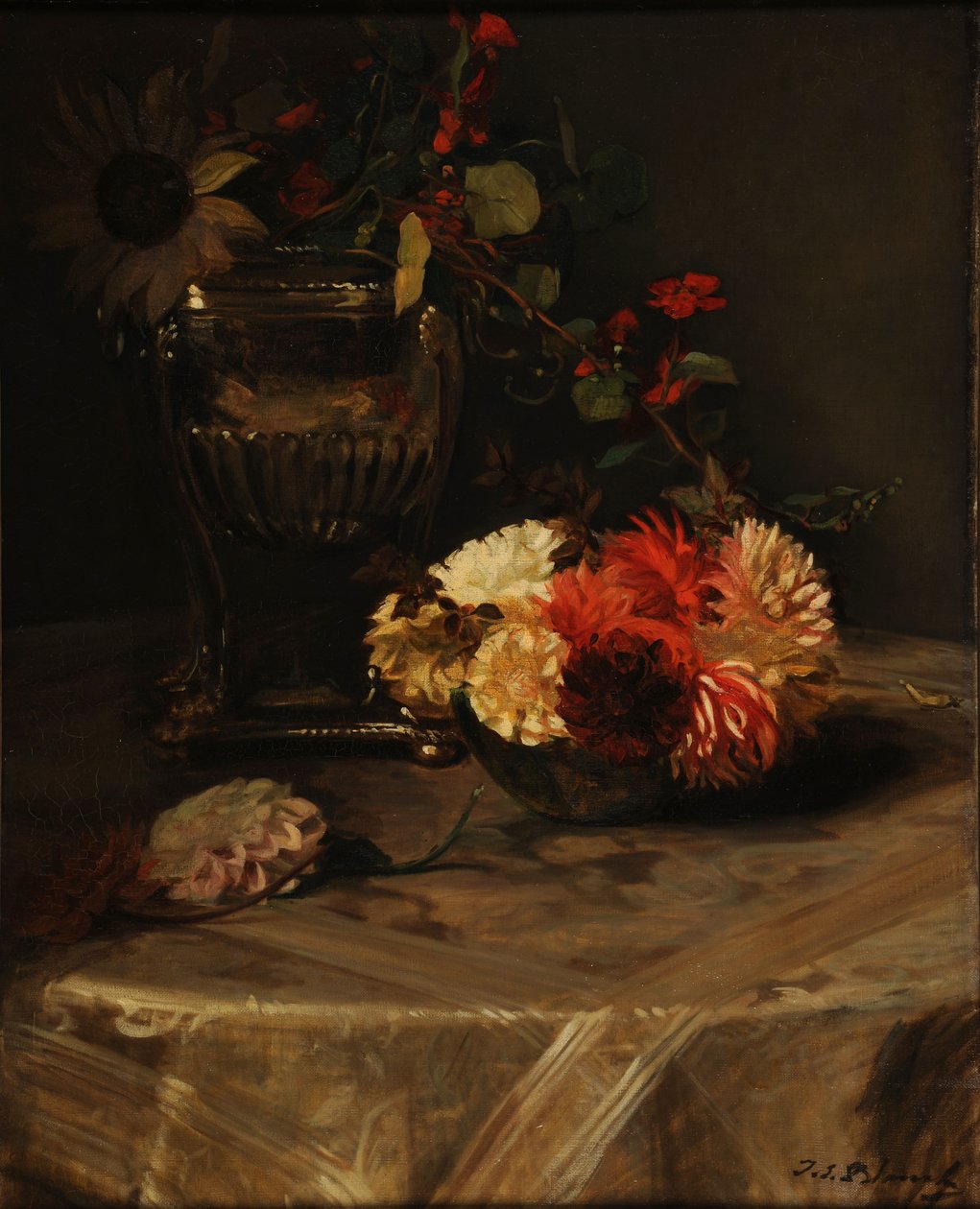 Dalie i nasturcje w srebrnej urnie autorstwa Jacques Emile Blanche