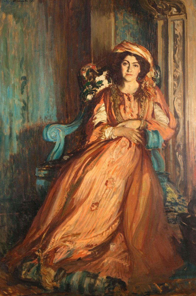 Portret Mabel Dodge Luhan 1879-1962 w Villa Curonia koło Florencji, 1911. autorstwa Jacques Emile Blanche