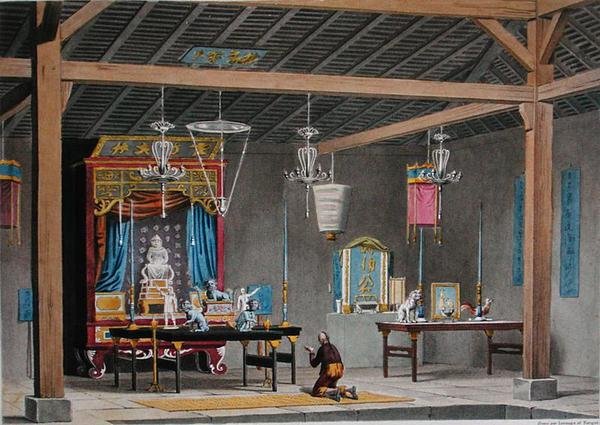 Widok wnętrza chińskiej świątyni w Coupang, Timor, z 