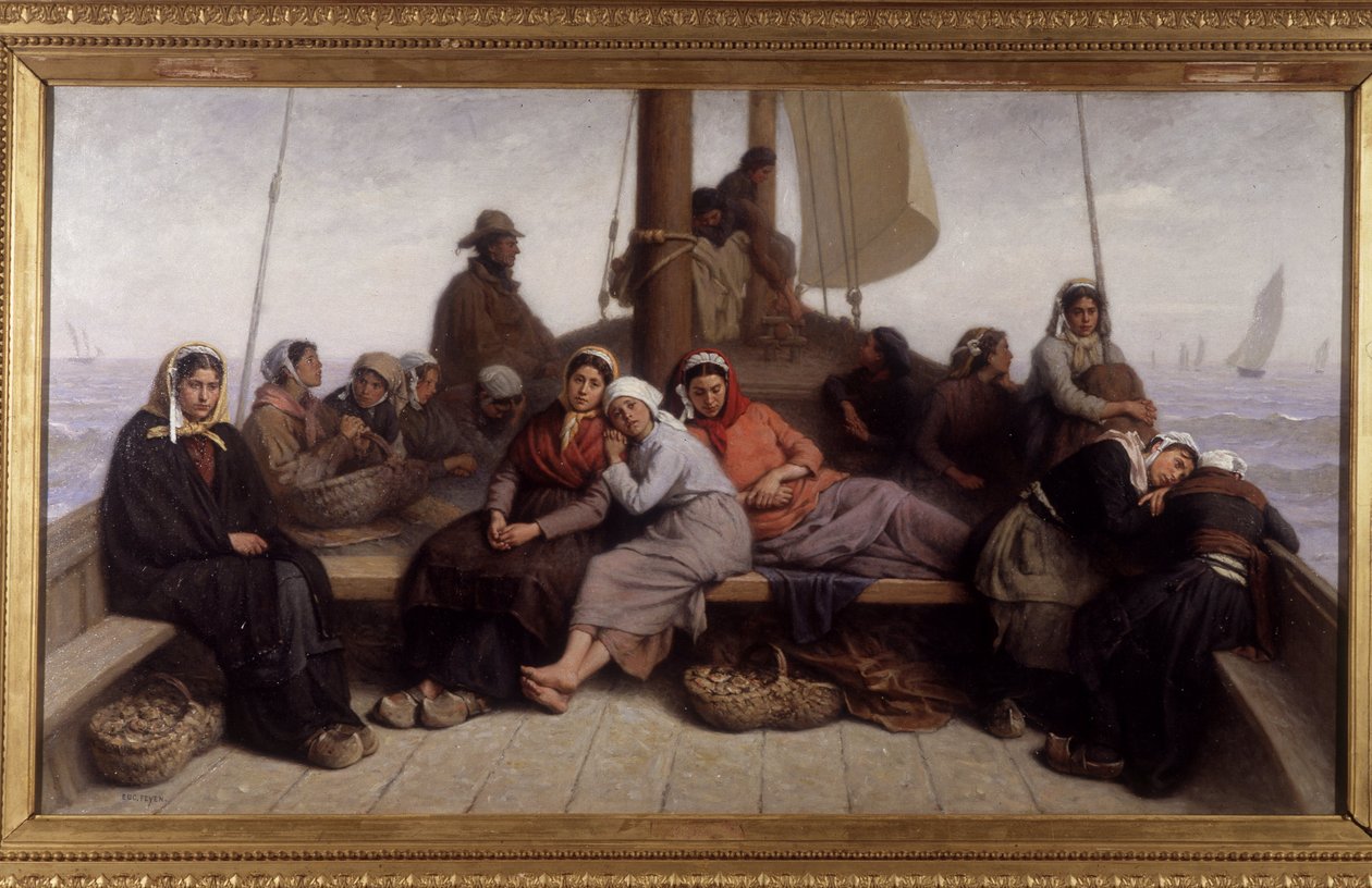 Połów ostryg na pokładzie łodzi - Obraz Eugene Feyen (1815-1908), b.d. autorstwa Jacques Eugene Feyen