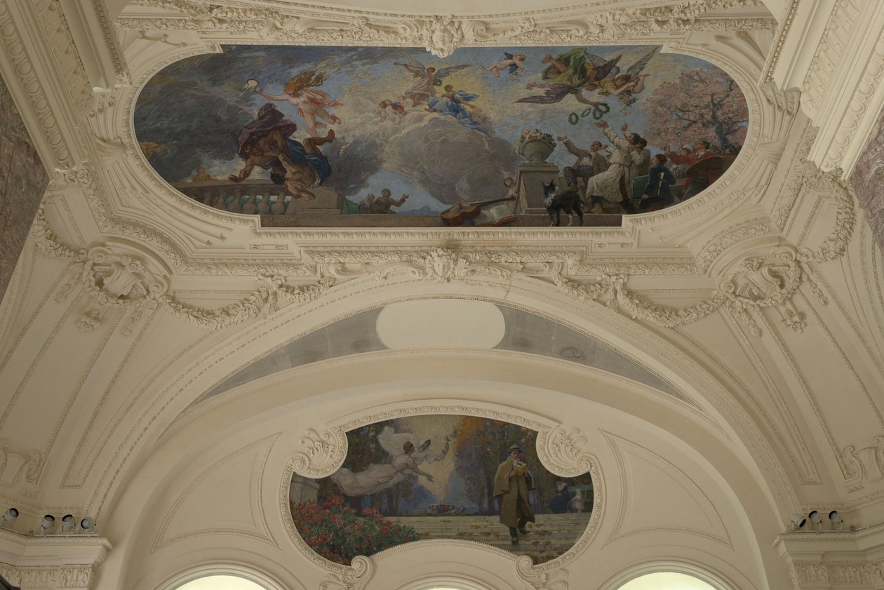 Dekoracja pawilonu Nord du Petit Palais - Le triomphe de Paris (sufit) - Paryż, stolica intelektualna (Demi-coupole), między 1913 a 1919 (olej) autorstwa Jacques Fernand Humbert