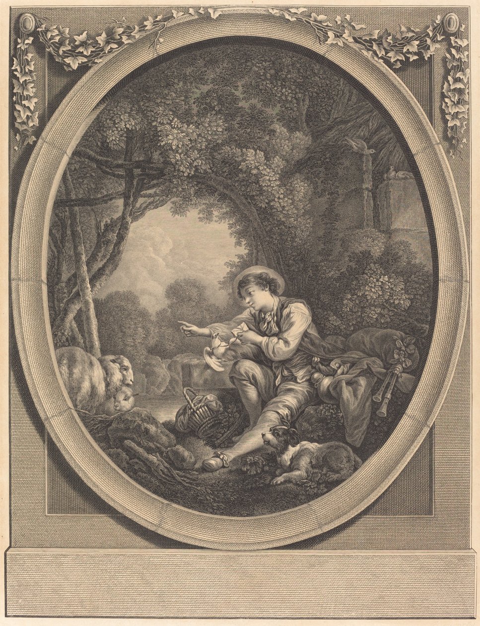 Wyjazd kuriera autorstwa Jacques Firmin Beauvarlet after François Boucher