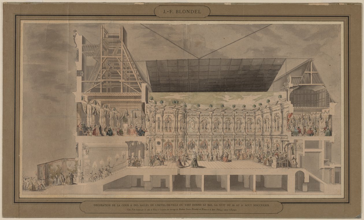 Przekrój Hôtel de Ville widziany w perspektywie, 1739-1740. autorstwa Jacques François Blondel