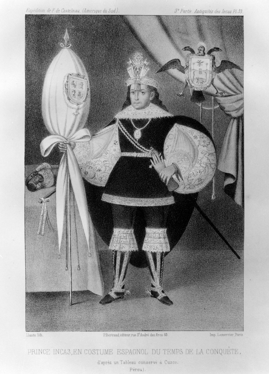 Książę Inków, w hiszpańskim stroju w czasie podboju, XVI wiek 1852 autorstwa Jacques Francois Gauderique Llanta