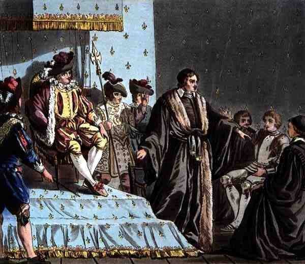 Kanclerz Francois Olivier (ur. 1488) miesza spisek ambasadora Ferdynanda I (1503-64), ryty przez Jeana Baptiste Morreta (fl. 1790-1820) autorstwa Jacques Francois Joseph (after) Swebach