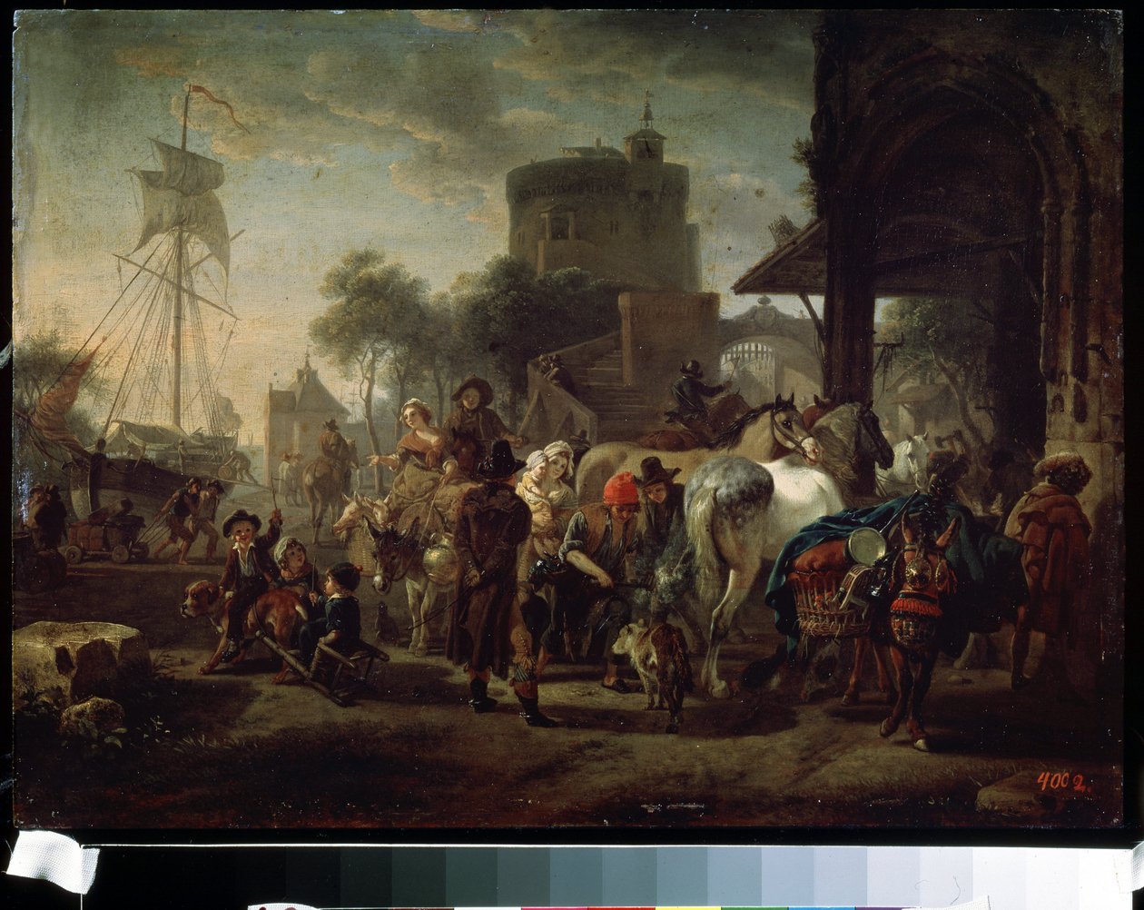Targi koni (Targi koni). Obraz Jacques-Francois (Jacques Francois) Joseph Swebach (1769-1823). Olej na płótnie, 24 x 42 cm autorstwa Jacques Francois Joseph Swebach