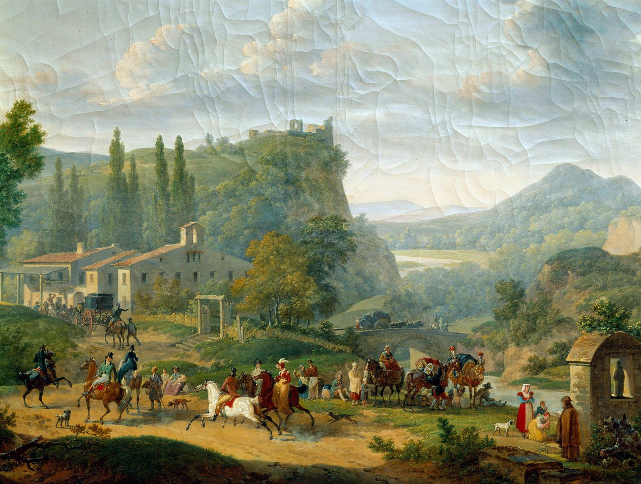 Przystanek pasażerski. Obraz Francois Swebach dit Swebach des Fontaines (1769 - 1823) autorstwa Jacques Francois Joseph Swebach