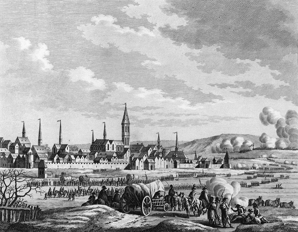 Wojna Rewolucji Francuskiej i ruchy antyrewolucyjne: W Holandii przejście rzeki Waal na lodzie 14 stycznia autorstwa Jacques Francois Joseph Swebach