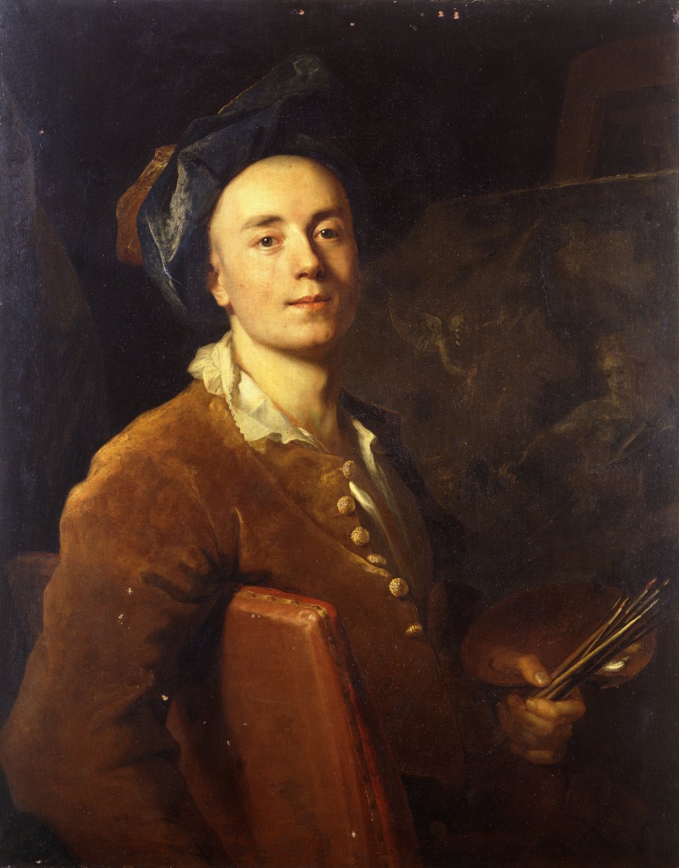 Portret artysty, siedzącego do połowy długości, trzymającego paletę i pędzle, ok. 1710-15 autorstwa Jacques François Delyen