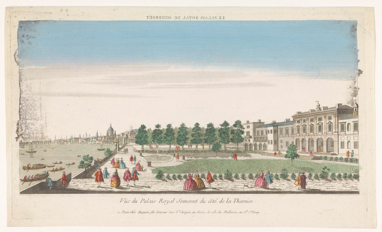 Widok na Somerset House nad Tamizą w Londynie Le Palais Royal de Somerset (tytuł na obiekcie) autorstwa Jacques Gabriel Huquier