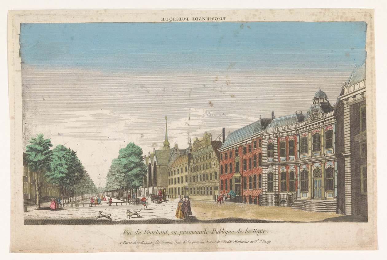 Widok na Lange Voorhout w Hadze Promenade publique (tytuł na obiekcie) autorstwa Jacques Gabriel Huquier